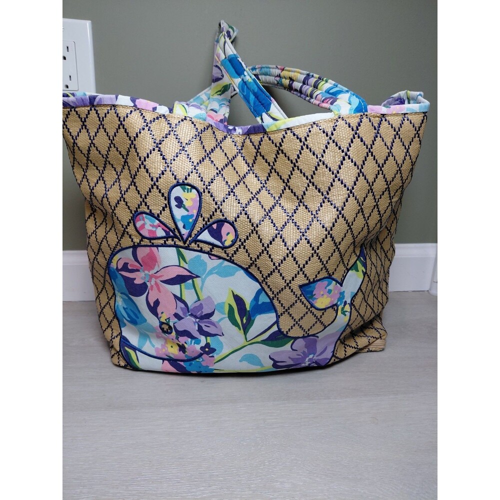 VERA BRADLEY Marian Floral Whale Woven Straw Like Weaved Beach Tote Bag